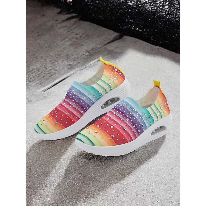 Women's Colorful Rhinestone Slip-On Sneakers – Lightweight Air Cushion Sole Shoes for Casual and Sporty Style4