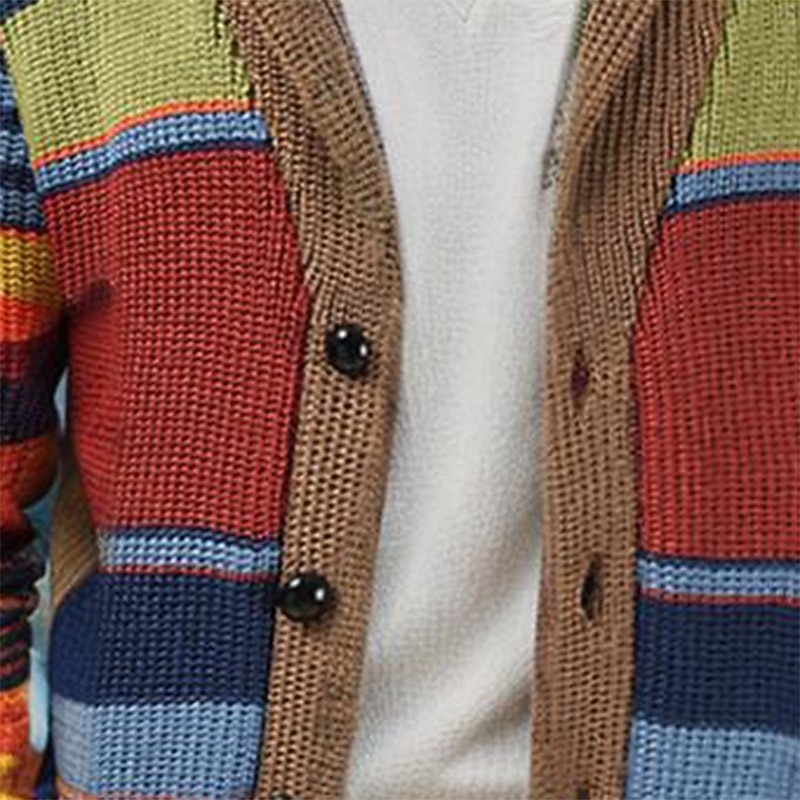 Men's Cardigan Sweater Chunky Knit Button Up Striped Shawl Lapel Knitwear Elegant Carnival Formal Clothing Apparel Drop Shoulder Fall Winter Red M L XL3