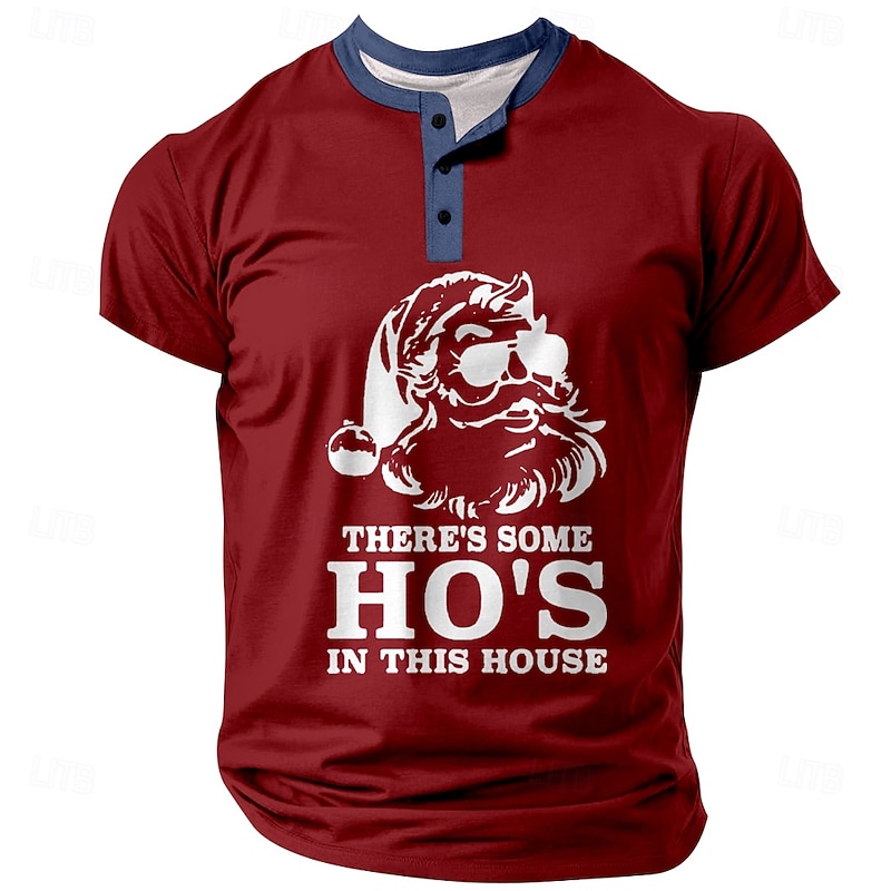 Men's Christmas Santa Claus T Shirt Short Sleeve 3D Print Fashion Outdoor Athleisure Street Sports Outdoor Festival Summer Spring Black Red Blue Green Henley Henley T-Shirt