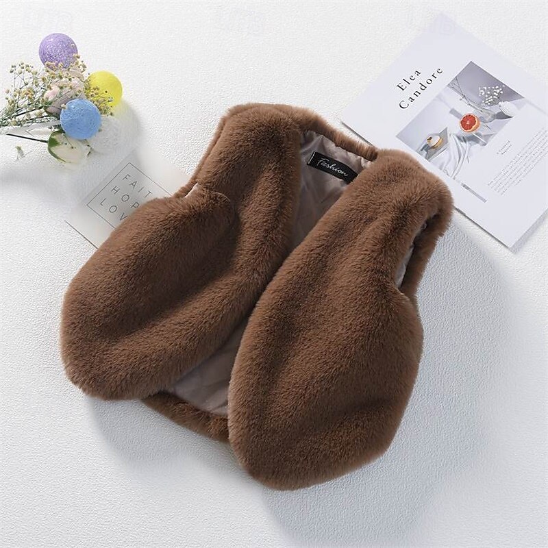 Kids Girls' Faux Fur Coat Solid Color Cute Patchwork School Coat Outerwear 4 years+ Fall Black Pink Red4