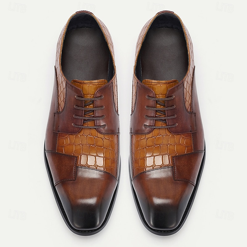 Men's Leather Dress Shoes with Embossed Crocodile Pattern – Premium Cowhide Lace-Up Oxfords4