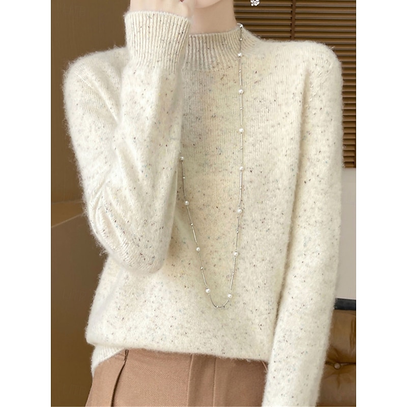Women's Sweater Pullover Sweater Jumper Casual Soft Pure Color Ribbed Crew Neck Knitted Long Sleeve Regular Tops Knit Outdoor Daily Weekend Pink Beige Fall Winter