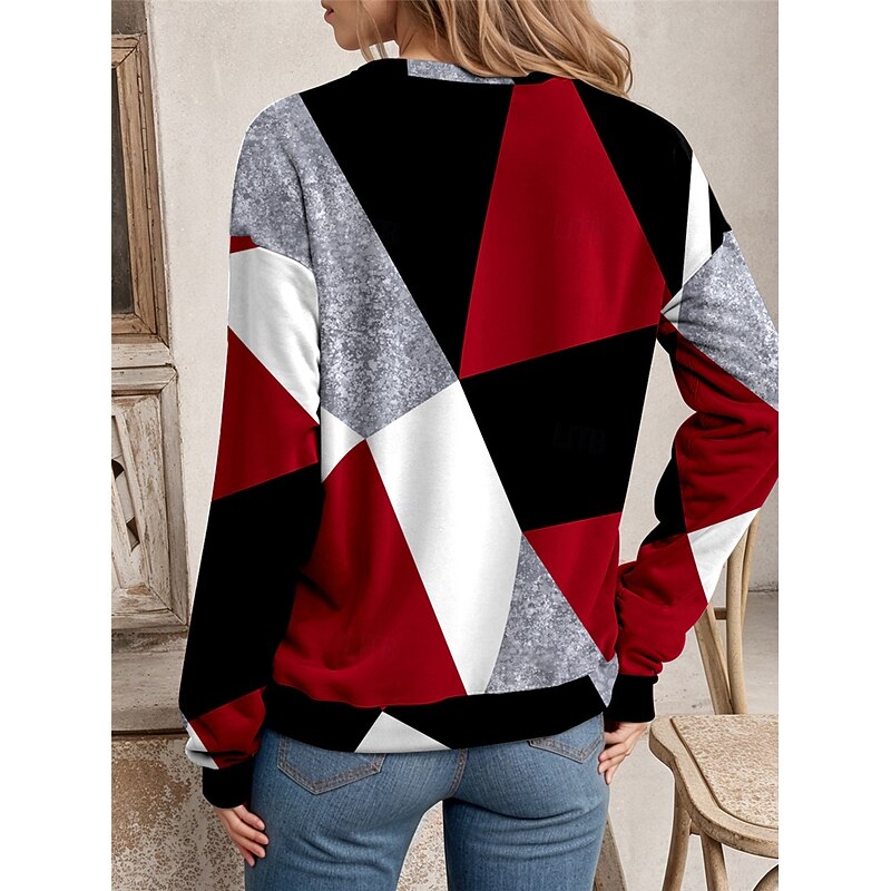 Women's Sweatshirt Geometric Street Dailywear Print Casual Crew Neck Long Sleeve Micro-elastic Fall Winter Comfrt Breathable Soft Fabric2