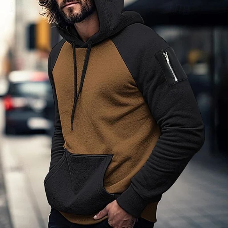 Men's Hoodie Tactical Hoodie Yellow Red Blue Orange Khaki Hooded Plain Drawstring Color Block Front Pocket Sports & Outdoor Daily Holiday Polyester Streetwear Casual Spring &  Fall Clothing Apparel3