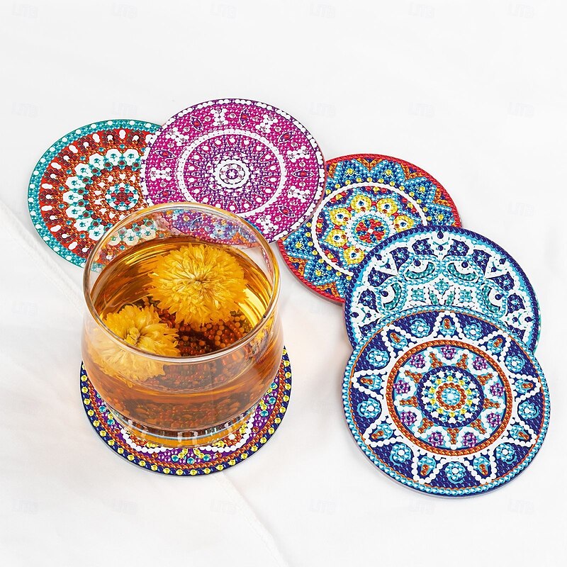 6Pcs Diamond Art Painting Coaster Kit DIY Crafts Kit with Holder Non Slip Coaster Art Supplies for Adults Women Ideal Christmas Gift