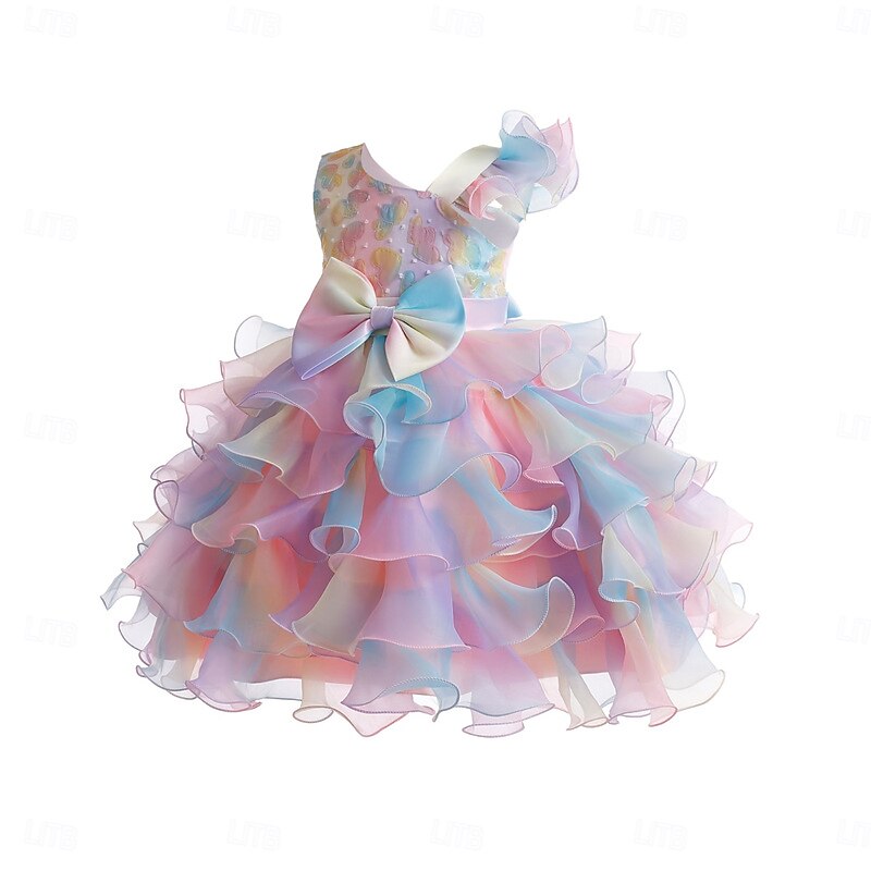 Kids Girls' Party Dress Flower Sleeveless Special Occasion Elegant Princess Polyester Party Dress Summer Spring 2-8 Years Multicolor Champagne Pink3