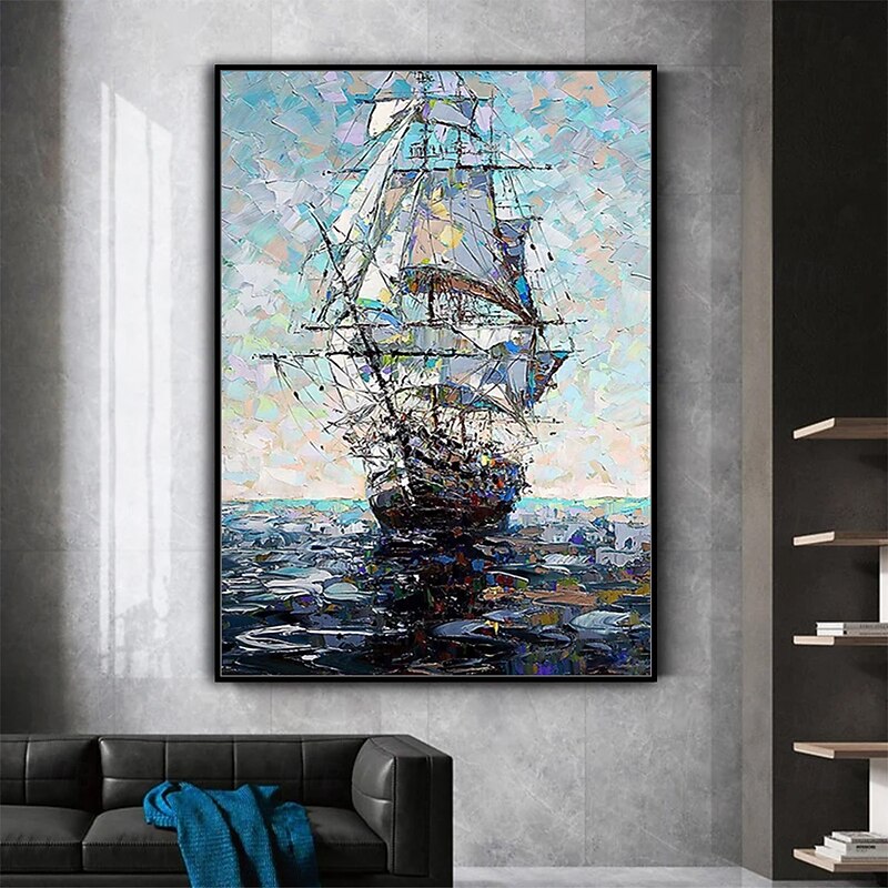 Mintura Handmade Abstract Boat Landscapt Oil Paintings On Canvas Wall Art Decoration Modern Texture Picture For Home Decor Rolled Frameless Unstretched Painting