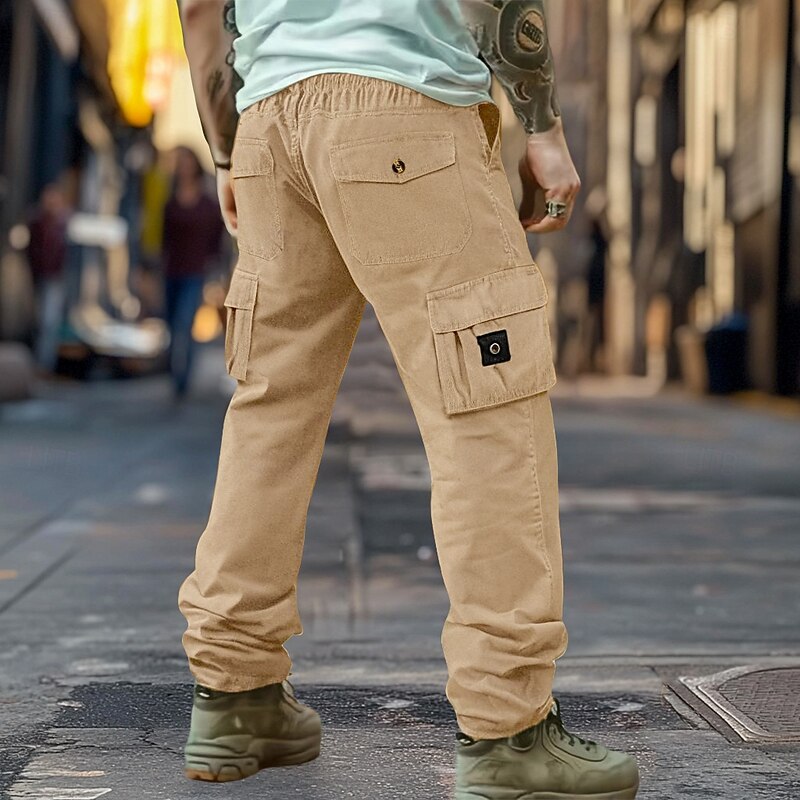 Men's Cargo Pants Trousers Casual Pants Pocket Elastic Waist Straight Leg Plain Comfort Soft Full Length Outdoor Daily Going out Fashion Streetwear Black Army Green Micro-elastic2