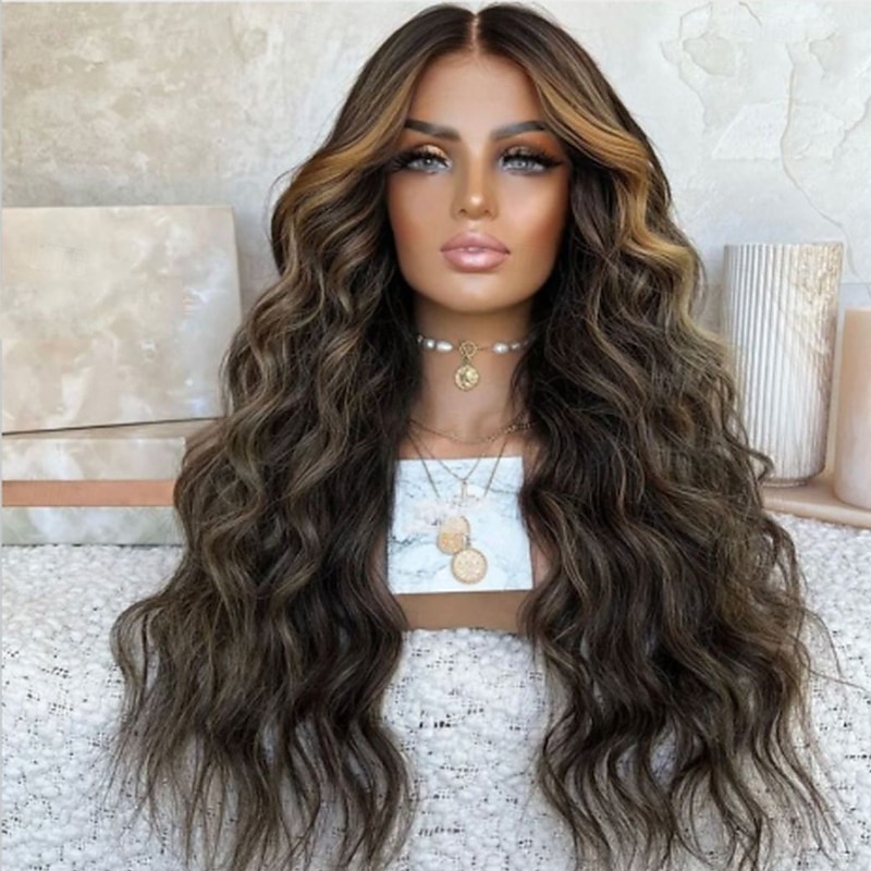 Remy Human Hair 5x5 Closure 13x4 Lace Front Wig Middle Part Brazilian Hair Loose Wave Multi-color Wig 130% 150% Density with Baby Hair Highlighted / Balayage Hair Glueless Pre-Plucked For Women Long - Main Image