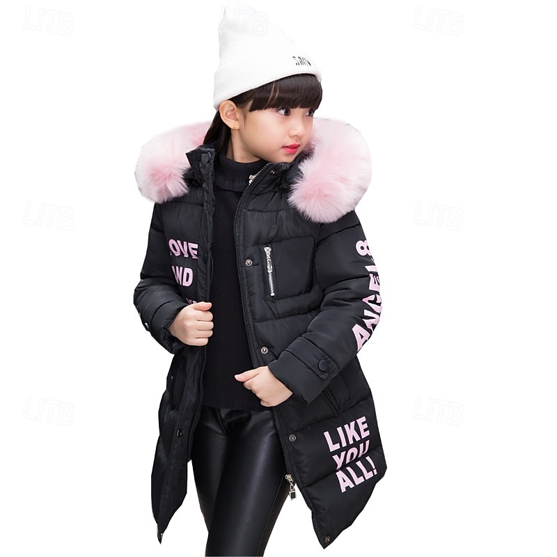 Girls' 3D Letter Down Coat Puffer Jacket Long Sleeve Winter Basic Kids 4-12 Years School Street Daily4