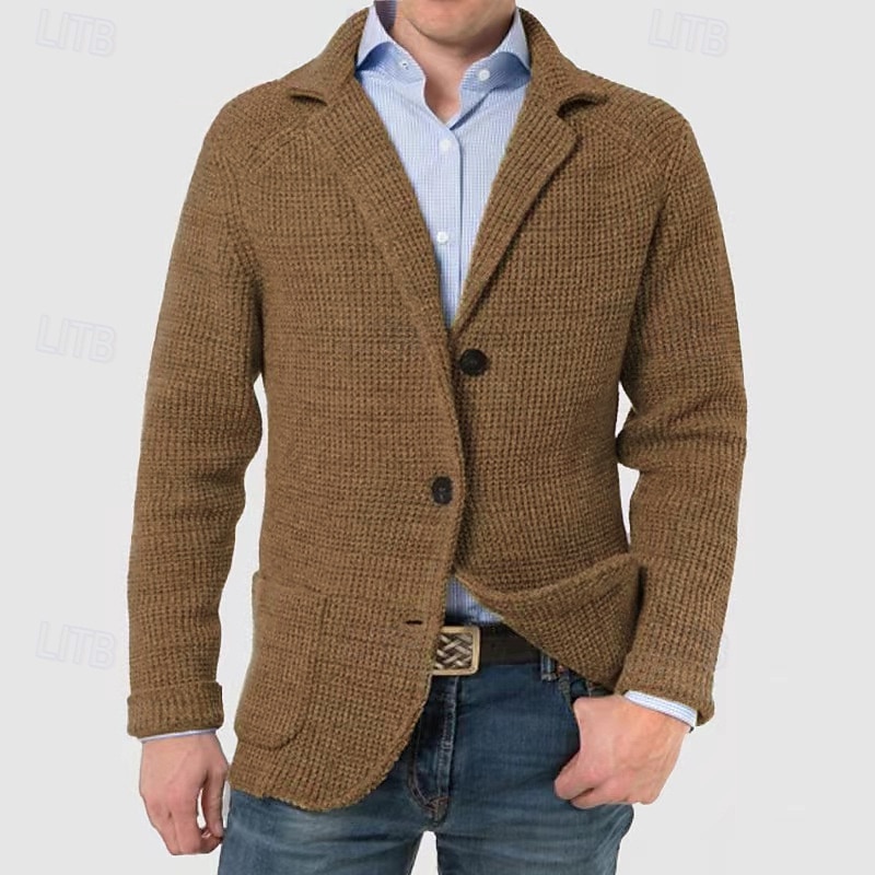 Men's Blazer Business Cocktail Party Wedding Party Fashion Casual Spring &  Fall Polyester Solid / Plain Color Pocket Buttons Comfortable Single Breasted Blazer Dark Brown Black White Purple4