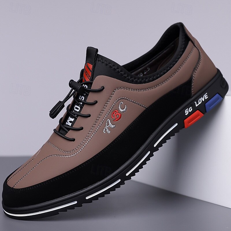 Men's Fashion Casual Sports Shoes – Brown and Black Lightweight Sneakers with Embroidered Design and Elastic Lace-Up Closure 5