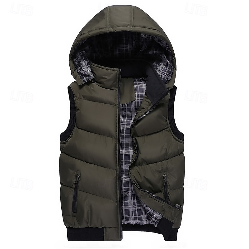 Men's Puffer Vest Hoodie Vest Padded Gilet Quilted Vest Daily Date Vacation Fashion Casual Fall & Winter Pocket Polyester Warm Comfortable Color Block Zipper Hooded Regular Fit Black Red Army Green3