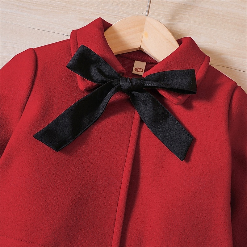 Kids Girls' Dress Solid Color Long Sleeve Outdoor Casual Elegant Fashion Daily Polyester Knee-length Casual Dress Dress Set Fall Winter 4 years+ Red2