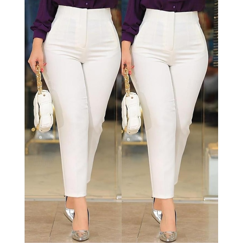 Women's Sweatpants Chinos Cozy Leggings Fashion Ethnic Style Ankle-Length High Waist Solid Color Pocket Comfy Soft Comfortable Micro-elastic Outdoor Street claret Black White Brown Fall Winter3