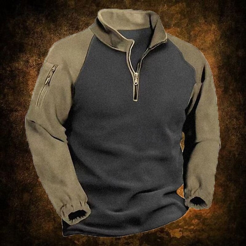 Men's Sweatshirt Quarter Zip Sweatshirt Army Green Navy Blue Half Zip Color Block Patchwork Sports & Outdoor Daily Holiday Streetwear Basic Casual Fall & Winter Clothing Apparel Hoodies Sweatshirts