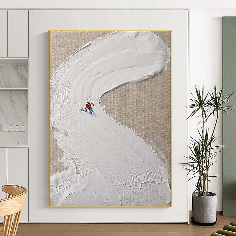Hand painted  Abstract Snow Skiing Paintings On Canvas handmade Snow Mountain Textured Acrylic Painting Modern Wall Art painting Hand Painted Artwork snow painting for Living Room Wall Decor