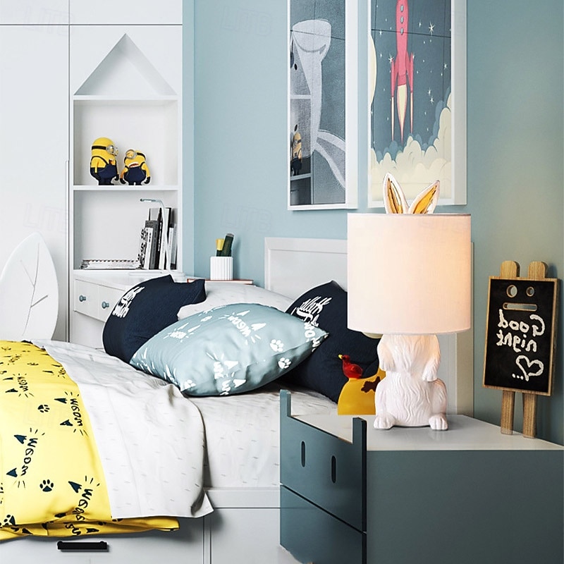 Desk Lamp Modern Resin Table Lamp White Little White Rabbit lamp Body Bedside Desk lamp for Bedrooms 90-240V4