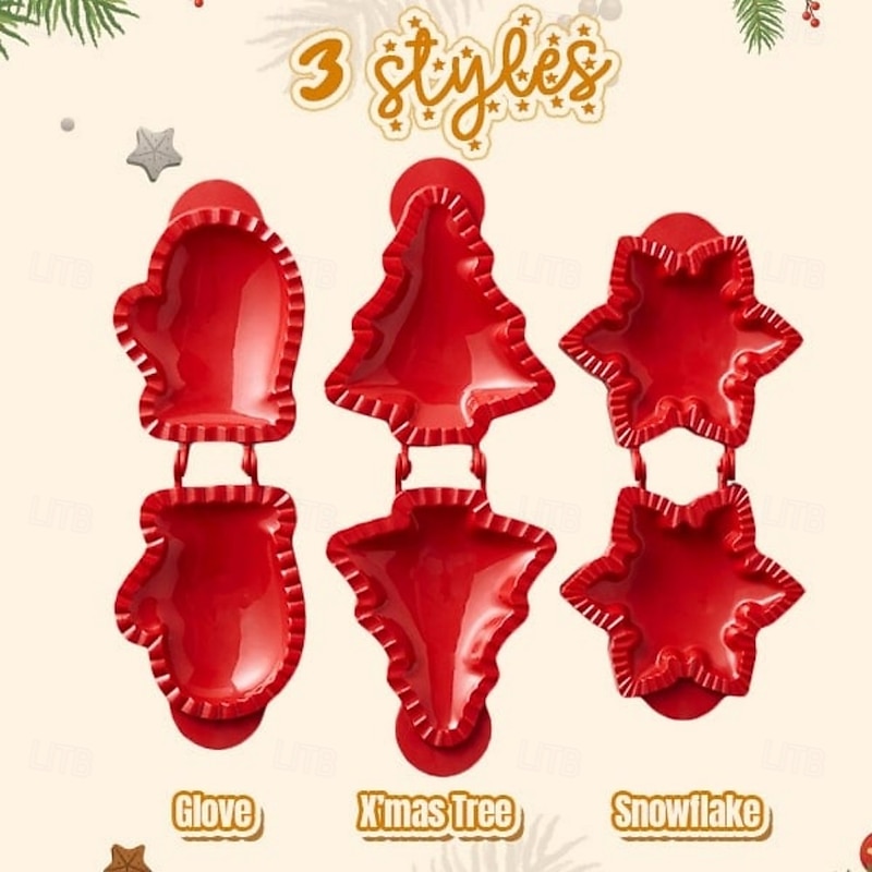 Christmas One-Press Hand Pie Maker, Xmas Cookie Moulds for Apple Pie and Pastry, Holiday Cookie Cutter and Pie Crust Press Tool3