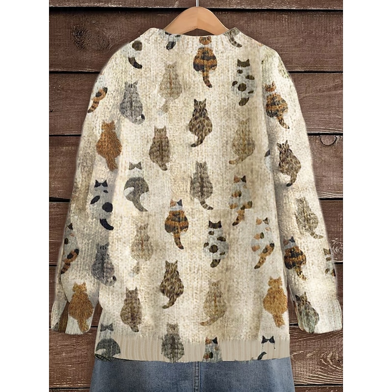 Women's Cardigan Sweater Knitted Ribbed Button Front Round Neck Long Sleeve Lightweight female Daily Graphic Crew Neck Print Regular Tops Knit Weekend Pink Khaki Fall Winter2