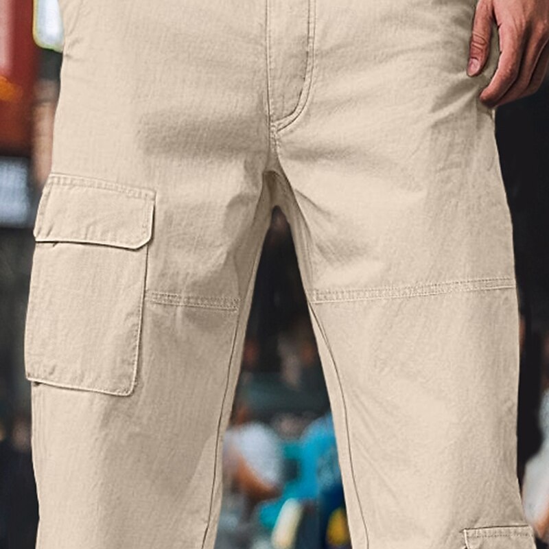 Men's Cargo Trousers Trousers Casual Pants Pocket Straight Leg Plain Comfort Soft Full Length Outdoor Daily Going out Fashion Streetwear Black Khaki Micro-elastic2