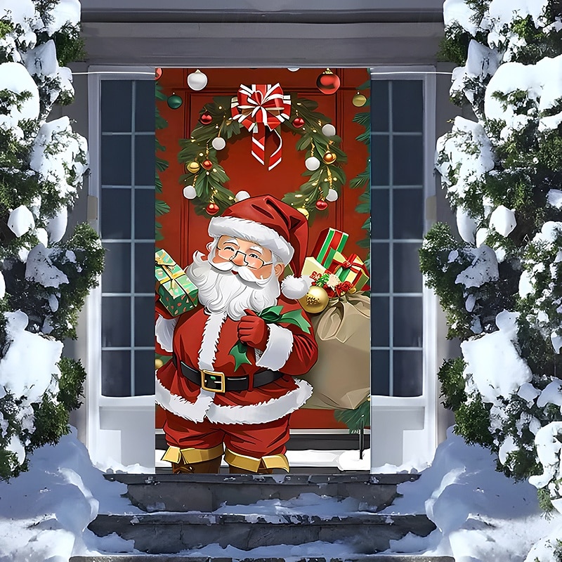 Christmas Door Decorations Door Covers Xmas Santa Claus Door Tapestry Door Curtain Decoration Backdrop Indoor/Outdoor Door Banner for Front Door Farmhouse4