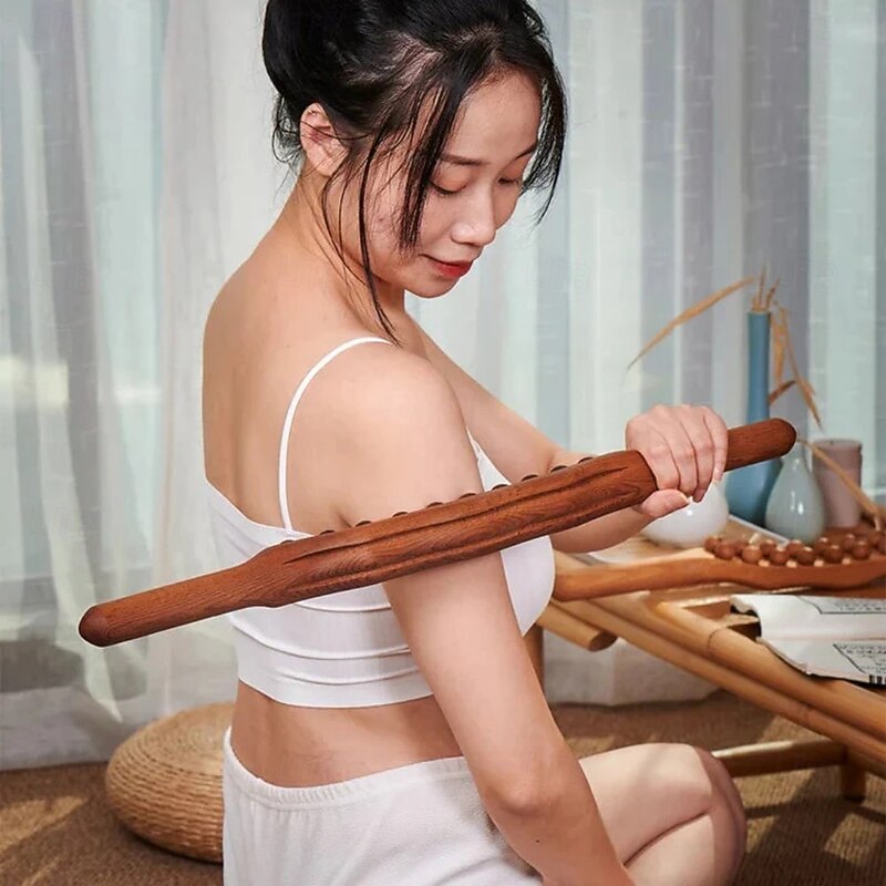 Guasha Wood Stick Massage Tool,20 Beads Wood Massage Roller Stick,Lymphatic Drainage Massager for Body Shaping,Gua Sha Tools for Back Leg2