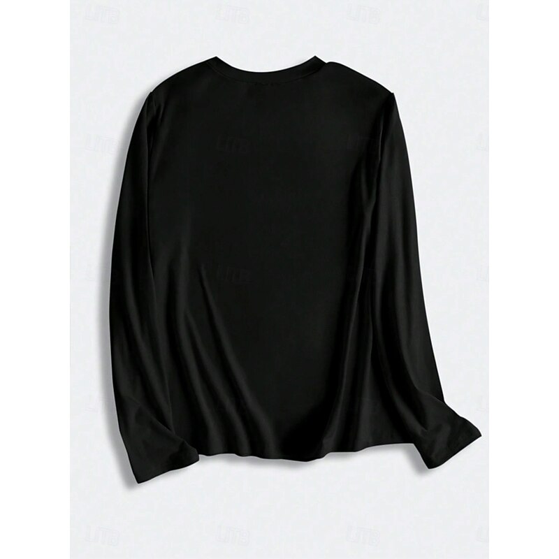 Women's T Shirt Letter Casual Long Sleeve Crew Neck Regular Tops Daily Print Black Spring Fall2