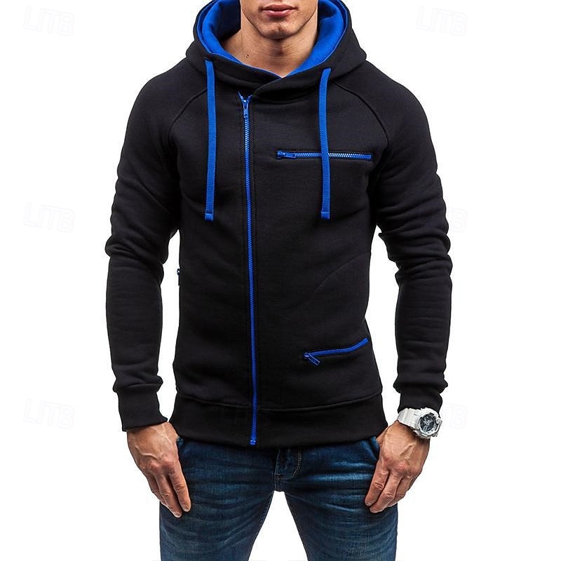 Men's Full Zip Hoodie Zip Up Hoodie Fleece Hoodie Black White Wine Camel Dark Gray Hooded Color Block Zip Up Patchwork Sports & Outdoor Daily Holiday Polyester Streetwear Basic Casual Fall & Winter