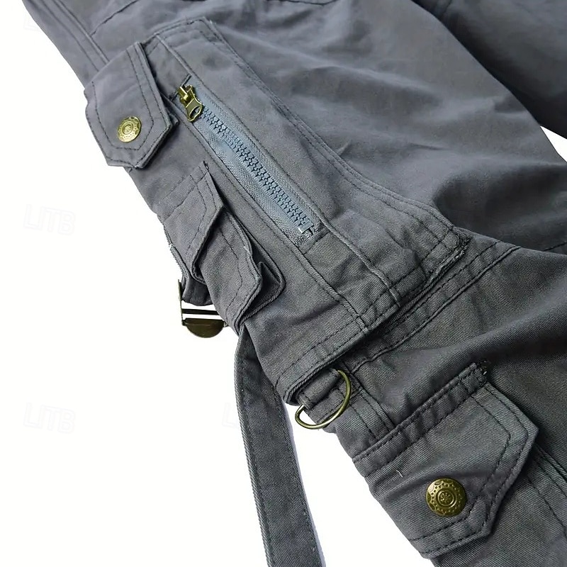 Men's Cargo Pants Trousers Buttons Multi Pocket Plain Wearable Outdoor Daily Camping & Hiking Fashion Classic ArmyGreen Black 5