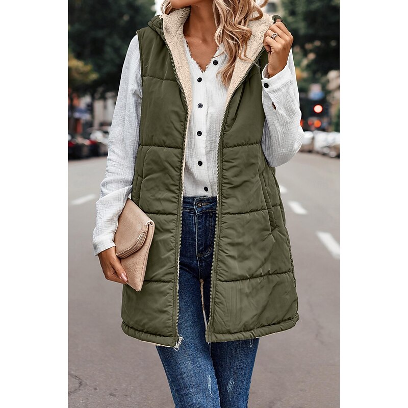 Womens Double Face Hoodie Vest Fleece Lapel short cotton-padded jacket4