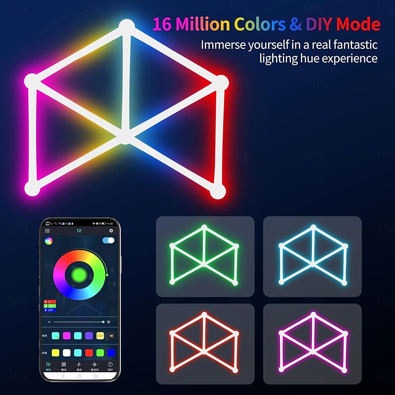 RGB LED Smart Light Gaming Light Lines Bluetooth APP Music Sync Home Wall Creative Decor Light Bars with 24 Key RF Remote control 16M Colors & 40 Sence Modes LED Wall Lights3