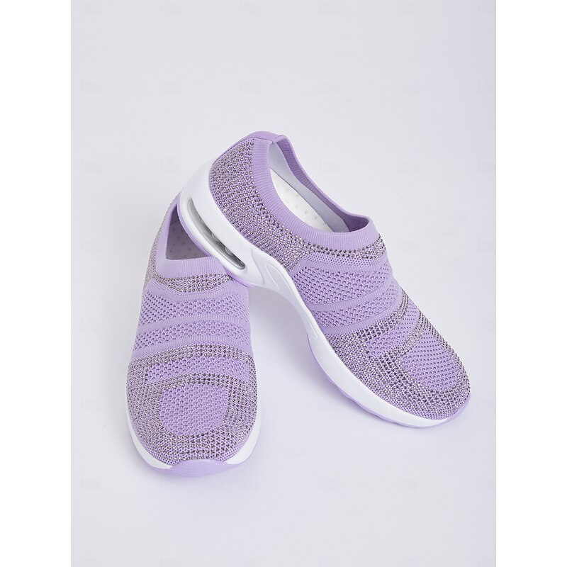 Women's Lightweight Purple Slip-On Sneakers with Rhinestone Detailing – Comfortable Air Cushion Sole for Walking and Casual Wear3