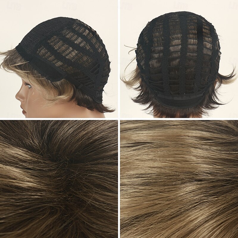 Synthetic Wig Straight With Bangs Wig Short Ombre Blonde Synthetic Hair Women's Blonde4