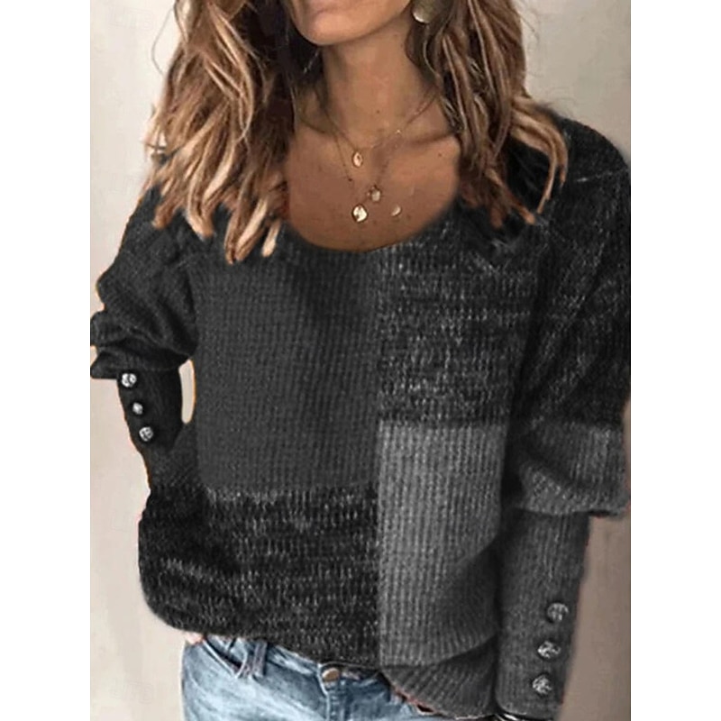 Women's Sweater Pullover Sweater Jumper Casual Soft Color Block Ribbed V Neck Knitted Long Sleeve Regular Tops Knit Outdoor Daily Weekend Black Rainbow Fall Winter3
