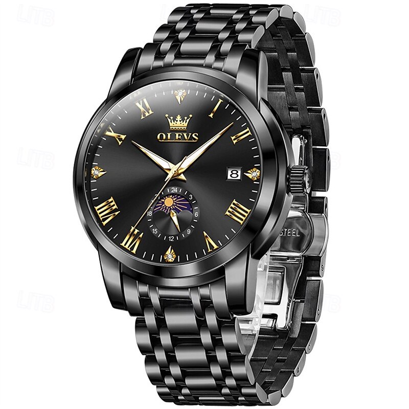 New Olevs Men'S Business Watch Decorative Calendar Luminous Moon Phase Display Multi-Functional Quartz Watch Waterproof Sports Leisure Men'S Watch3