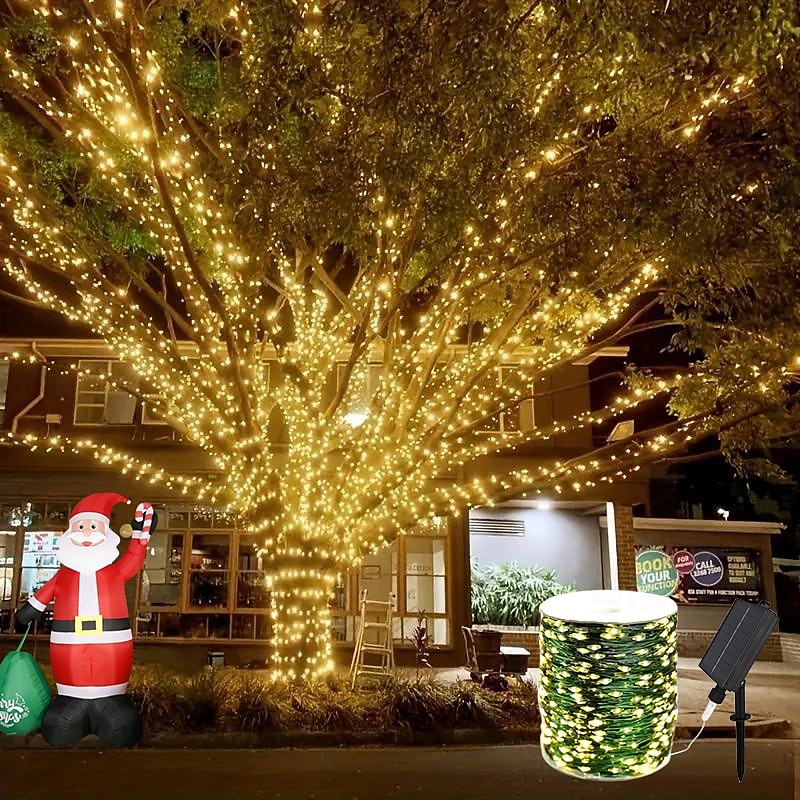 50M-500Leds/100M-1000Leds Outdoor High Brightness Copper Wire Light String Large Solar Panel Courtyard Eaves Christmas Trees Balconies Fences Holy Festival Atmosphere Decorative Light String4