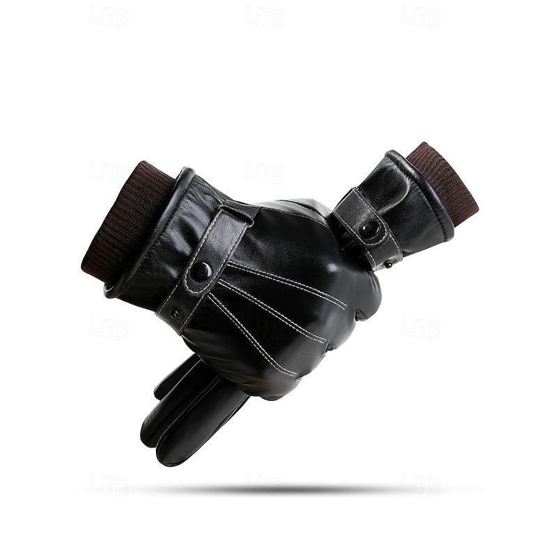 Men's Winter Faux Leather Gloves with Buckle Strap – Warm Lined Gloves for Cold Weather, Touchscreen Compatible4