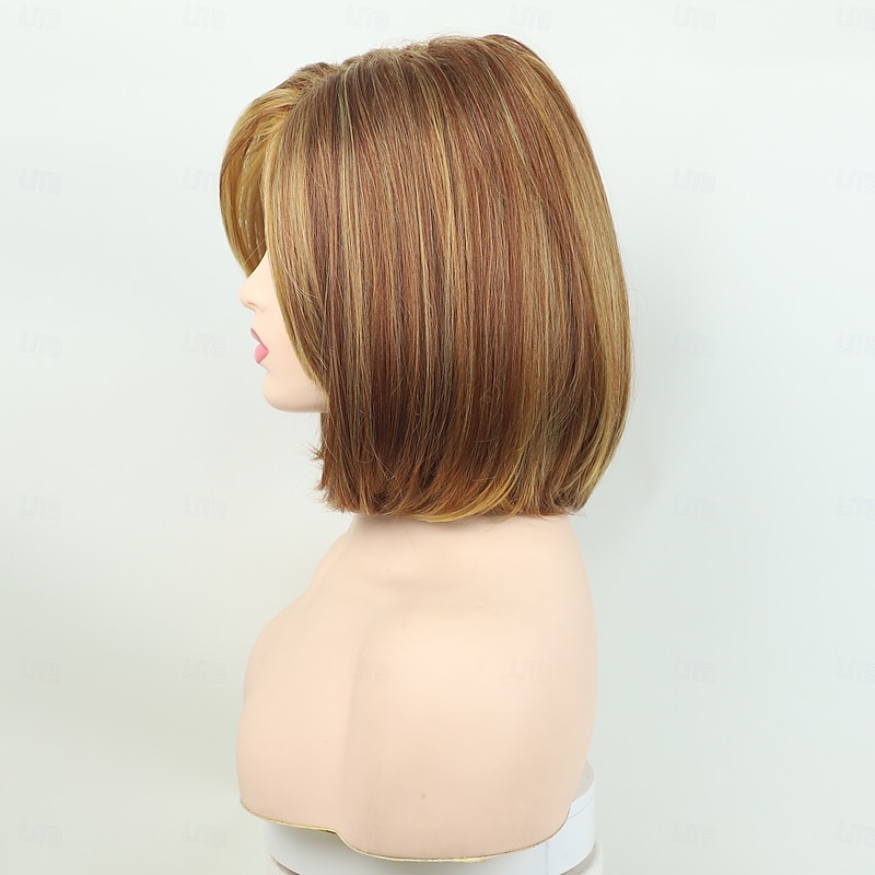 Shoulder Length Blonde  Straight Bob Wigs Synthetic Medium Length Bob Hair Wig for Women3