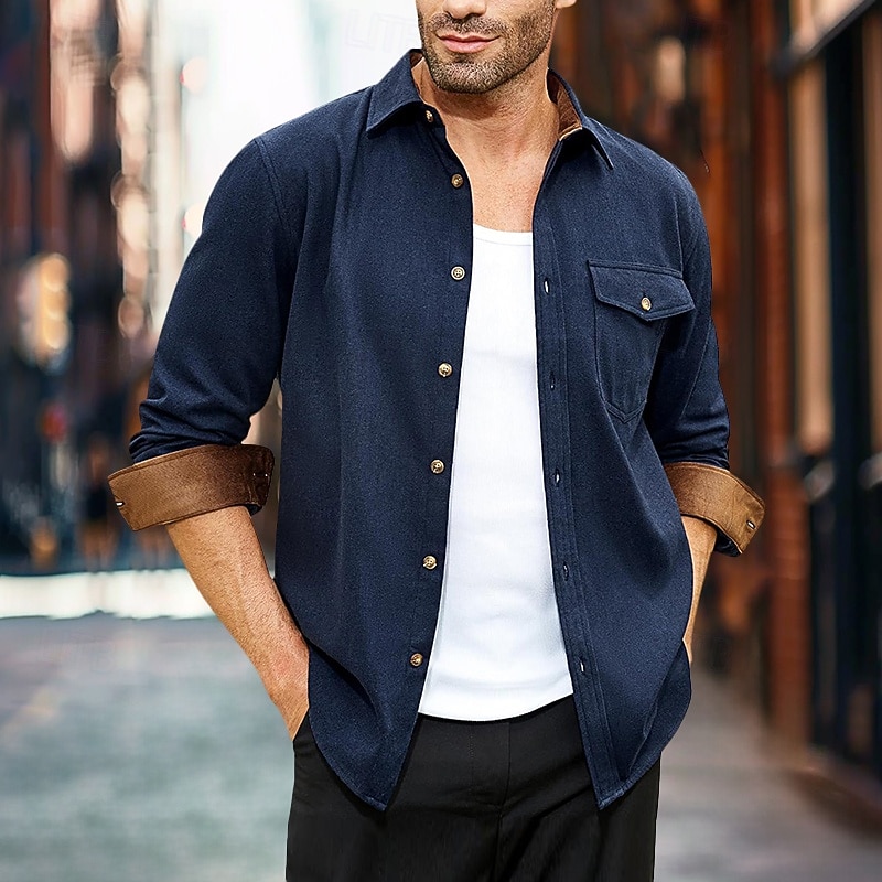 Men's Shirt Flannel Shirt Overshirt Plaid Outdoor Street Black Wine Green Dark Grey Long Sleeve Winter Spring &  Fall Clothing Apparel