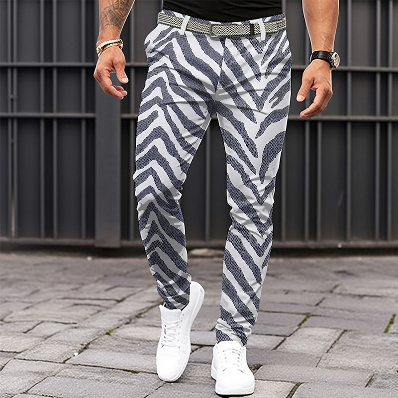 Men's Striped Dress Pants Mid Waist Business Casual Formal Dailywear Zipper Pocket Summer Spring Fall 3D Print Black Green Black Blue3