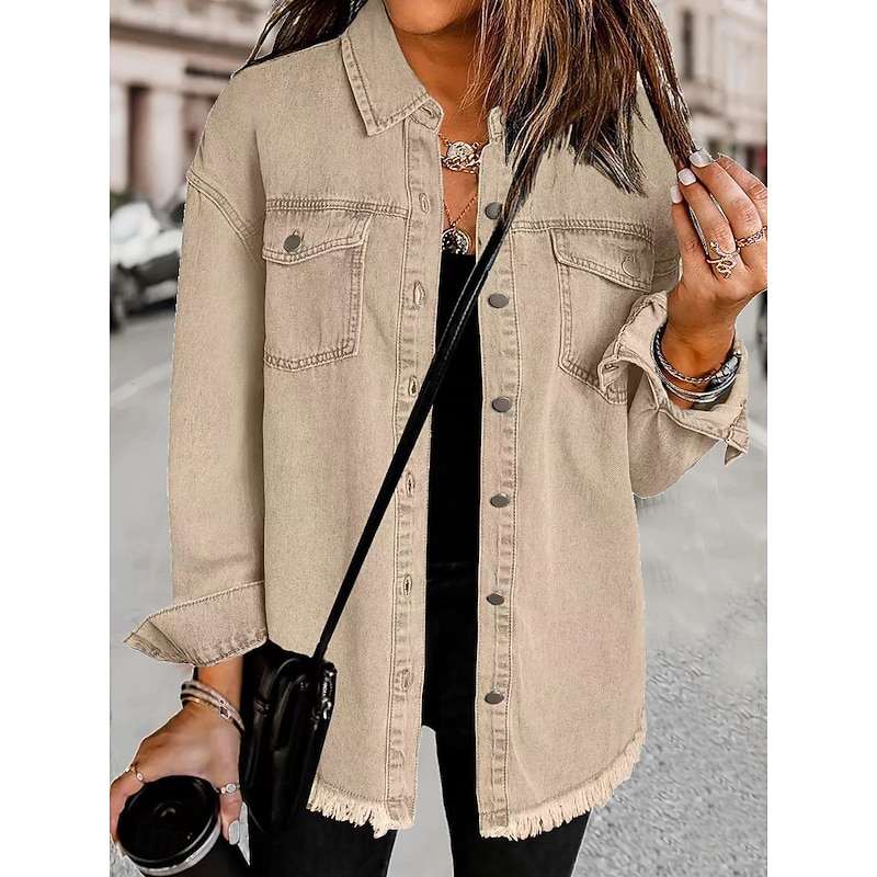 Women's Denim Jacket Outdoor Adjustable Plain Casual / Daily Stylish Regular Fit Outerwear Long Sleeve Fall Blue S2