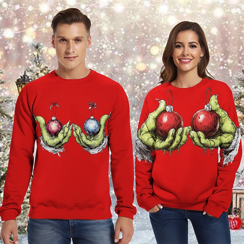 Christmas Little Monster Pullover Funny Christmas Sweatshirt 3D Christmas Funny For Couple's Men's Women's Adults' Christmas Carnival 3D Print Party Festival