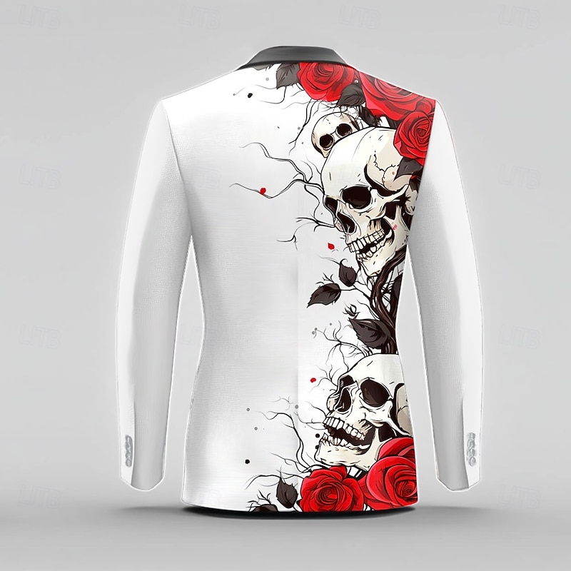 Men's Rose Skull Long Sleeve Turndown Artistic Party Evening Wear Dailywear Buttons 3D Print Multi Pocket2