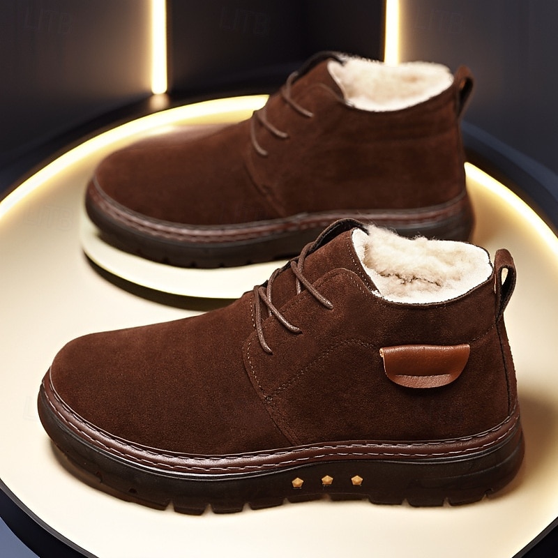 Men's Brown Faux Suede Ankle Boots with Warm Plush Lining and Non-Slip Sole - Ideal for Winter Outdoor Wear4