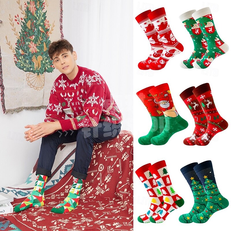 6PCS  Christmas Socks Santa Claus Reindeer Unisex Christmas New Year Christmas Eve Cute Christmas Gift Idea