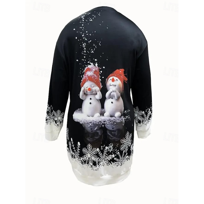 Women's Sweatshirt Dress Maxi Dress Casual Dress Petite Dress Shift Dress Elegant Stylish Christmas Vacation Party Regular Fit Santa Claus Long Sleeve Crew Neck Black And White Black Light2