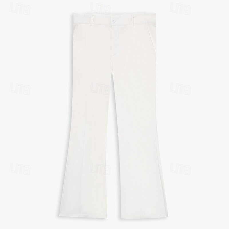 Men's Dress Pants Flared Pants Bell Bottom Trousers Pocket Plain Comfort Breathable Full Length Outdoor Daily Going out Elegant Fashion White Dark Gray Stretchy4