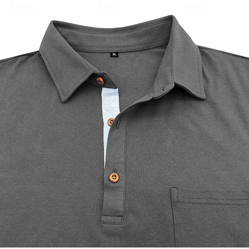 100% Cotton Men's Polo Shirt Golf Polo Formal Work Classic Long Sleeve Color Block Button Summer Spring & Fall Army Green Dark Grey Black Burgundy Navy Blue Polo Shirt4