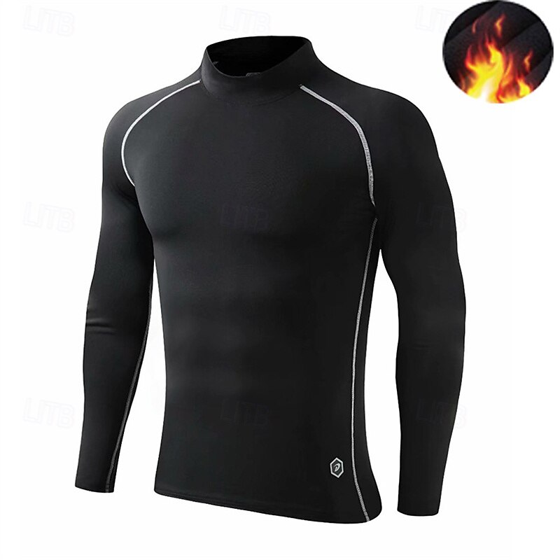 Men's Running T-Shirt Compression Shirt Long Sleeve Tee Tshirt Casual Athleisure Fall High Neck Color Block Quick Dry Breathable Gym Workout Walking Jogging Sportswear Activewear Black Black+Gray4